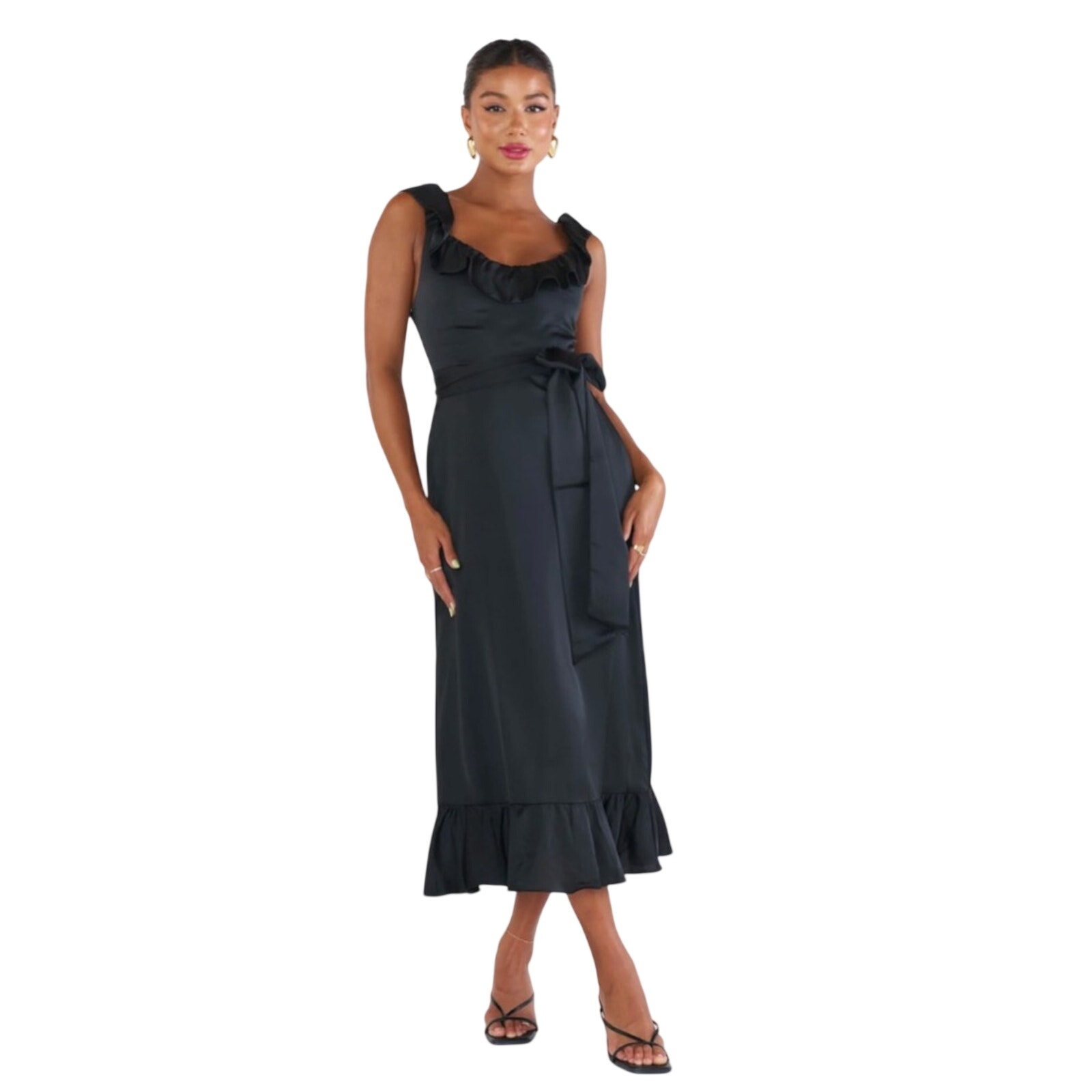 Show Me Your Mumu Alexis Midi Dress Black Luxe Satin Small